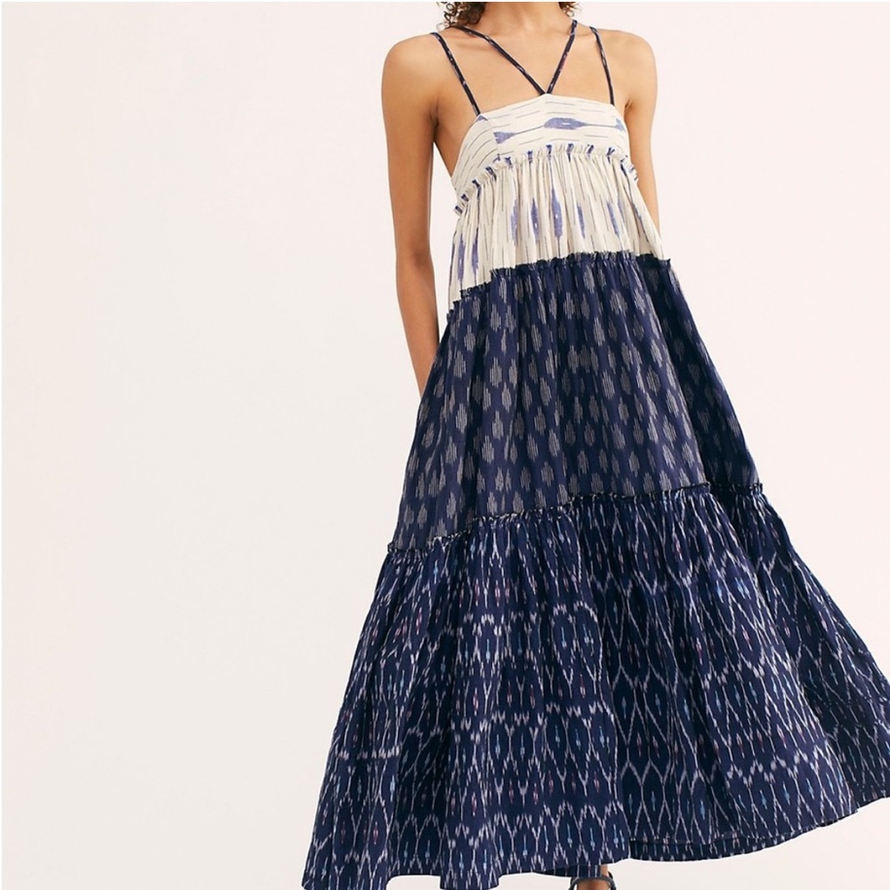 Free People Navy and Cream Maxi Dress